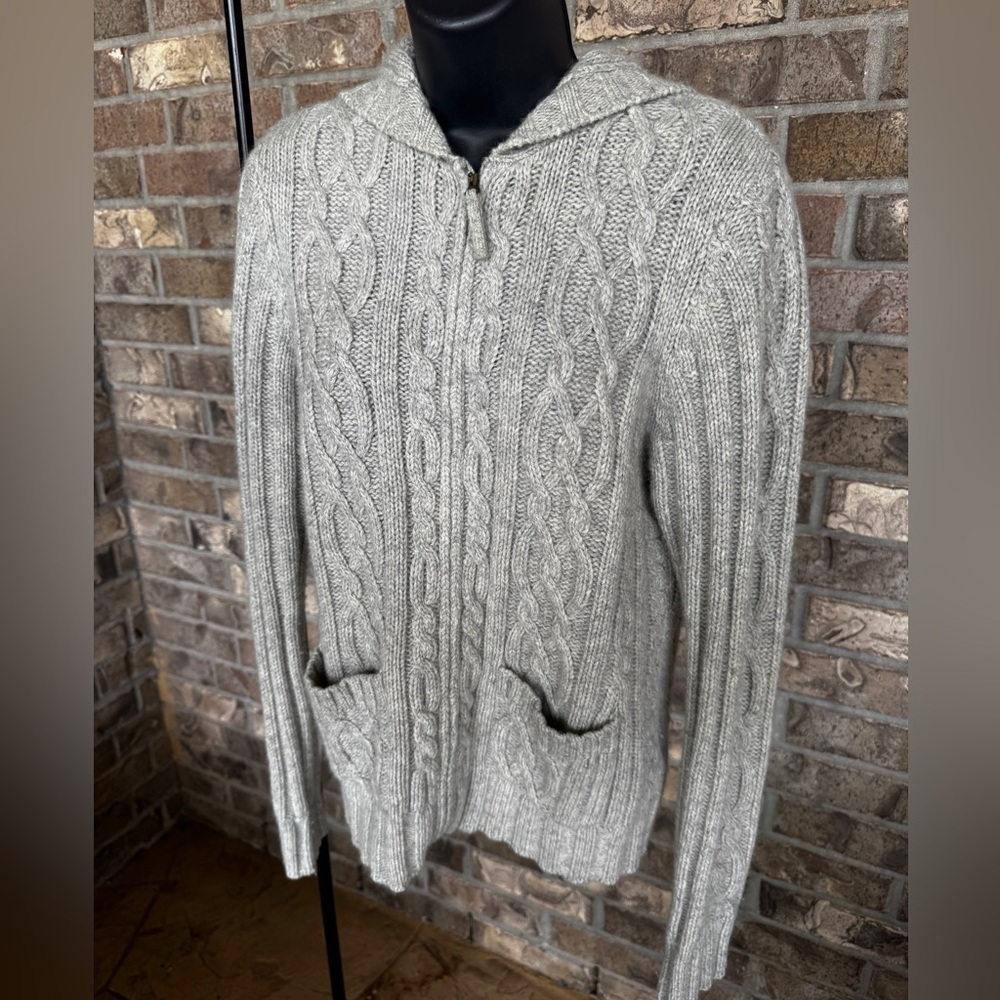 Boden Cable Knit Women's Wool/Angora Hooded Cardigan Sweater Size 14 - Picture 3 of 14